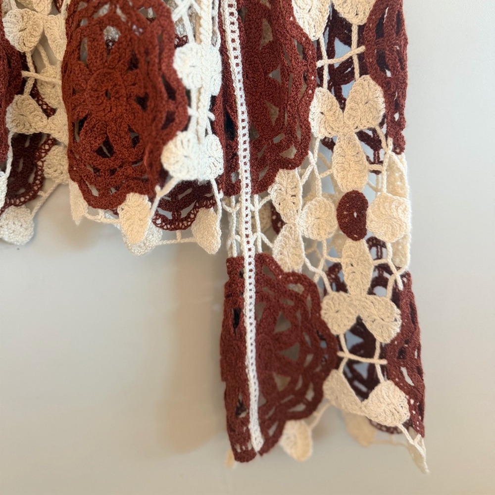 Rebellion Crochet Floral Openwork Sweater - Cream & Rust - Picture 3 of 11